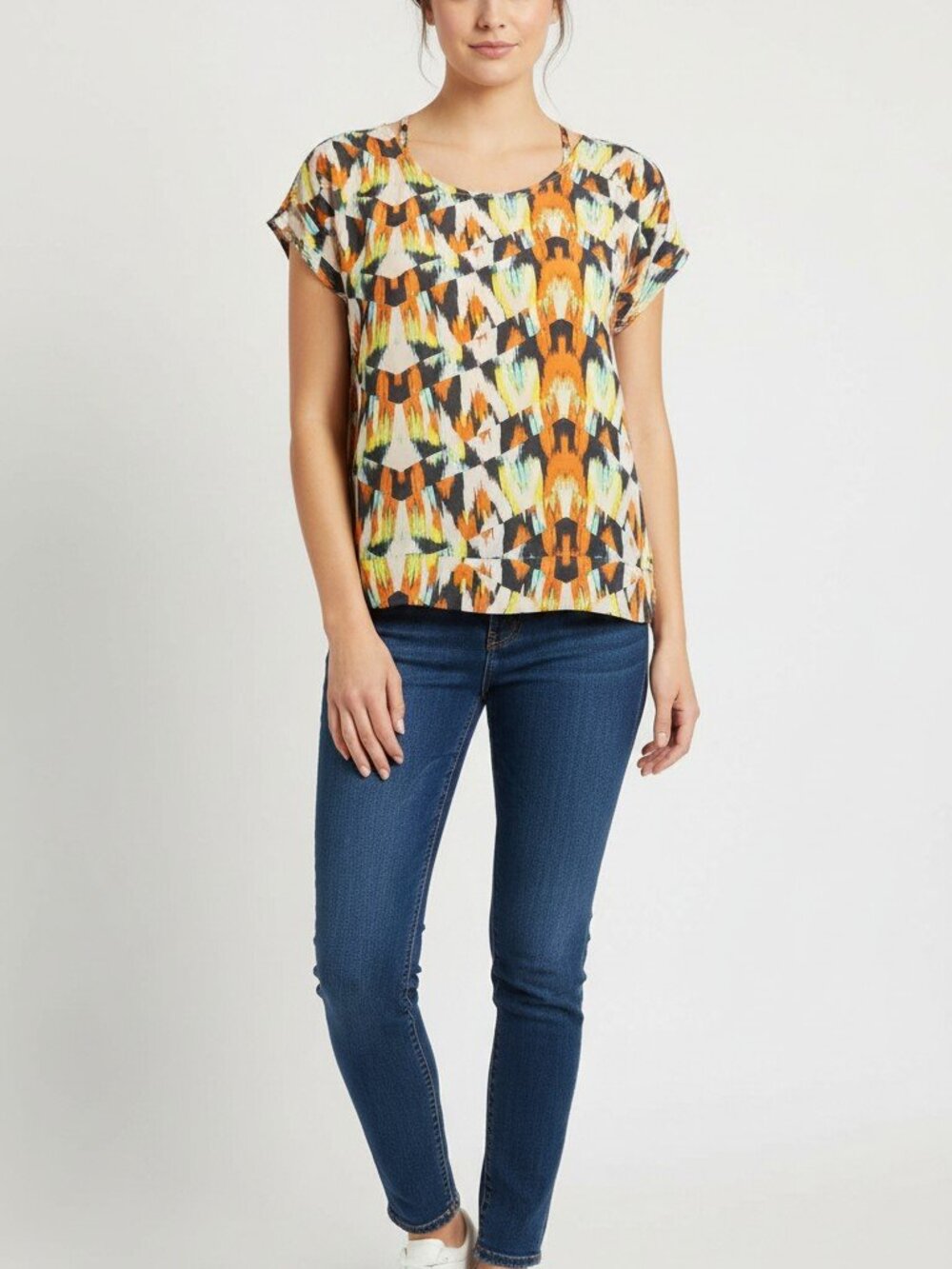 The Limited Womens M Blouse Multicolor Ikat Abstract Geometric Strappy Back Top